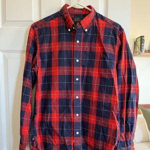 Beams Plus / Beams+ Men's Flannel Pin Check Button Down Shirt in Red/Navy in (M)